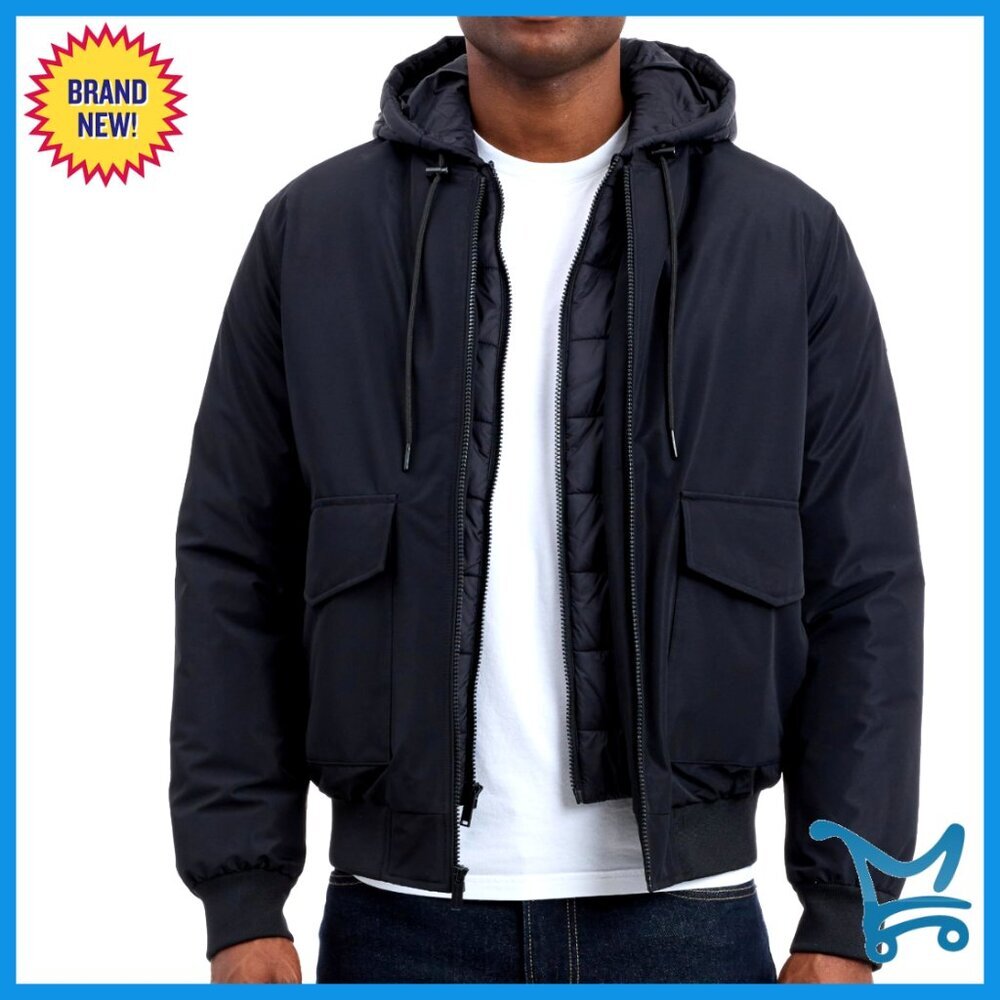 Men's Heavyweight Puffer Bomber Jacket with Insulating Bib, Water-Resistant
